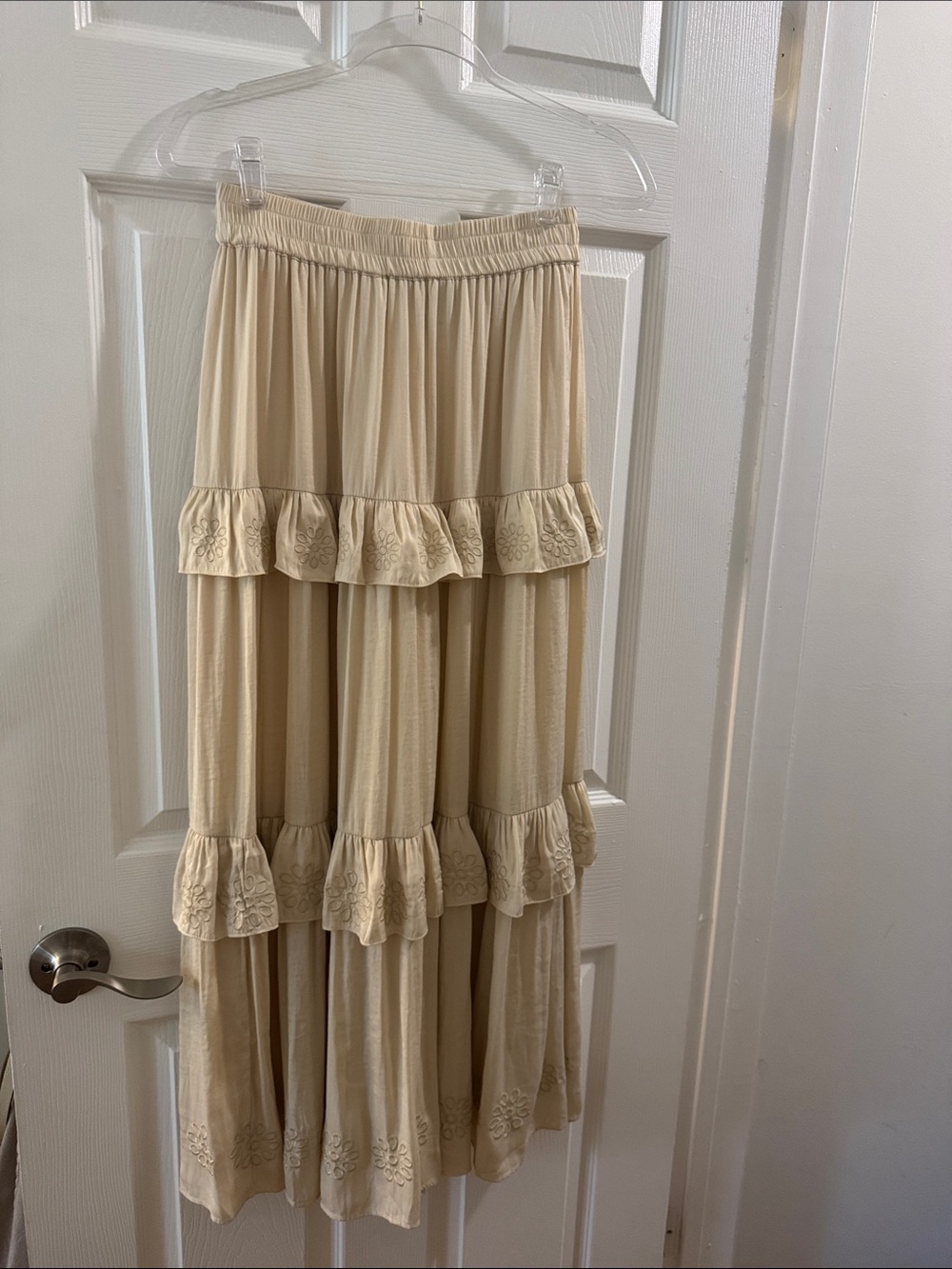 Joie Cream Tiered Maxi Skirt with Ruffle Embroidery